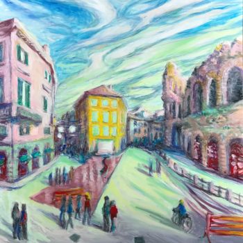 Painting titled "Passeggiata a Verona" by Andrea Canale, Original Artwork, Oil