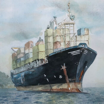 「Sea Depth I」というタイトルの絵画 Andrea Carusoによって, オリジナルのアートワーク, 水彩画