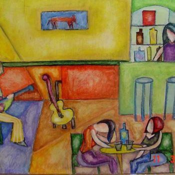 Painting titled "Cena de bar/ Bar Sc…" by Andréa Dórea, Original Artwork