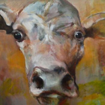 Malerei mit dem Titel "zarte junge Kuh vol…" von Andreas Lochter, Original-Kunstwerk, Öl Auf Karton montiert