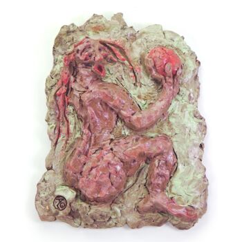Sculpture titled "Eva und der Apfel" by Andreas Loeschner-Gornau, Original Artwork, Ceramics Mounted on Other rigid panel