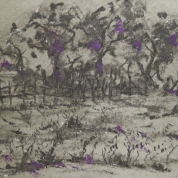 Drawing titled "Obstbäume am Dorf" by Andreas Loeschner-Gornau, Original Artwork, Charcoal