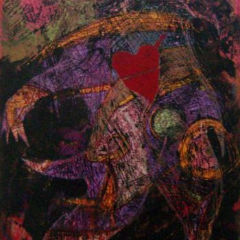Pittura intitolato "creatura con cuore…" da Andrea Volterra, Opera d'arte originale