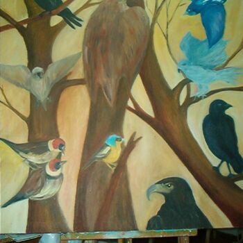 Painting titled "Nocturnal Birds" by André Da Luz (luxbridge), Original Artwork, Oil