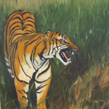 Painting titled "Tiger Mountain" by André Da Luz (luxbridge), Original Artwork, Oil Mounted on Wood Stretcher frame