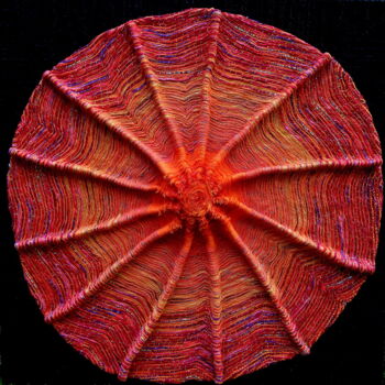 Collages intitulée "Soleil rouge" par Andrée Laffargue, Œuvre d'art originale, Collages Monté sur Panneau de bois