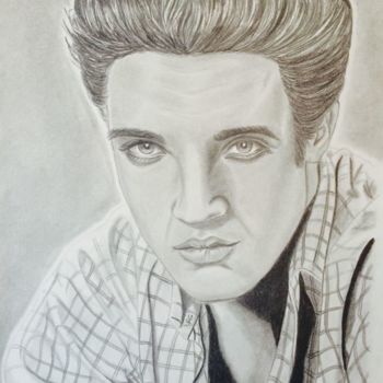 Drawing titled "Elvis Presley" by Andreea Chirila, Original Artwork, Charcoal