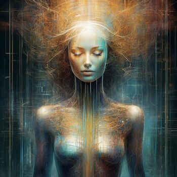 Digital Arts titled "Wired Serenity" by Andreea Dobos, Original Artwork, AI generated image Mounted on Metal