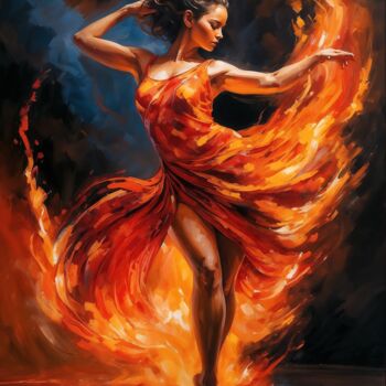 Digital Arts titled "A dance with fire" by Andreea Dobos, Original Artwork, AI generated image Mounted on Aluminium