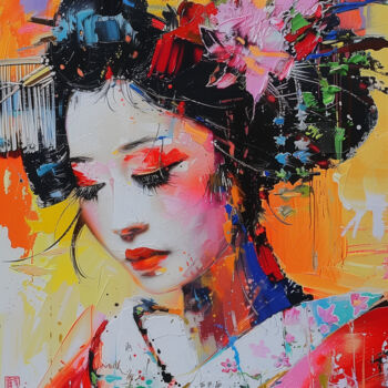 Digitale Kunst getiteld "Cherry Blossom Geis…" door Andreea Dobos, Origineel Kunstwerk, Digitaal Schilderwerk