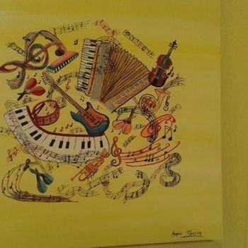 Painting titled "FARANDOLE MUSICALE" by Andrée Mercier, Original Artwork