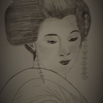「geisha.jpg」というタイトルの描画 Andrée Mercierによって, オリジナルのアートワーク, 鉛筆
