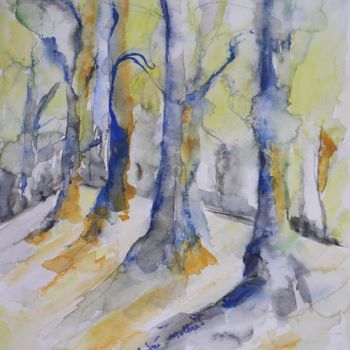 Peinture intitulée "Sous les arbres" par Andrée Mollard, Œuvre d'art originale, Encre