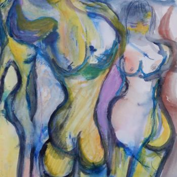 Peinture intitulée "Danse jaune et bleue" par Andrée Mollard, Œuvre d'art originale, Acrylique