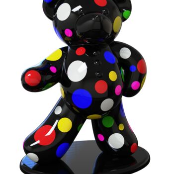 Scultura intitolato "Ours Pop Art Dot Bl…" da Harouna Andre Guillabert Gacko, Opera d'arte originale, Resina