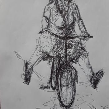 Σχέδιο με τίτλο "Cyclist" από Andrei Adobritei, Αυθεντικά έργα τέχνης, Στυλό