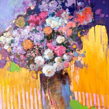 Painting titled "Bouquet on gold" by Andrei Belaichuk, Original Artwork, Oil