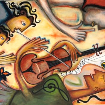 Pintura intitulada "Dreaming of Music" por Maria Voican, Obras de arte originais, Acrílico