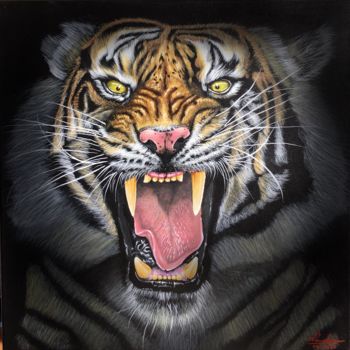 Painting titled "Tiger whisper" by Andrei Doru, Original Artwork, Acrylic