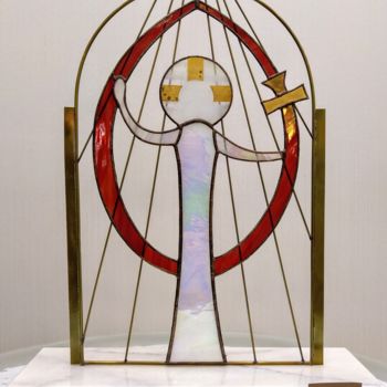 Pittura intitolato "Jesús" da Andrei Efremov, Opera d'arte originale, Pittura di vetro colorato Montato su Metallo