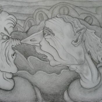 Drawing titled "The battle of noses" by Andrei Klenov, Original Artwork, Pencil