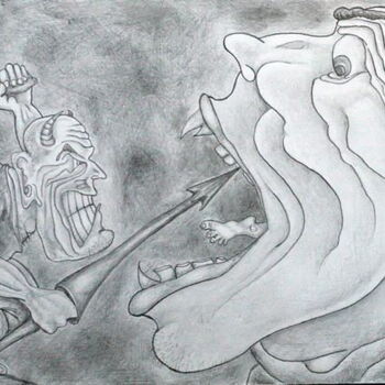 Disegno intitolato "Vikings battle with…" da Andrei Klenov, Opera d'arte originale, Matita