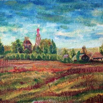 Painting titled "View of the village…" by Andrei Klenov, Original Artwork, Oil