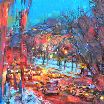 Картина под названием "Night city" - Андрей Куцаченко, Подлинное произведение искусства, Масло Установлен на Деревянная рама…
