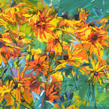 Картина под названием "Yellow flowers" - Андрей Куцаченко, Подлинное произведение искусства, Масло Установлен на Деревянная…