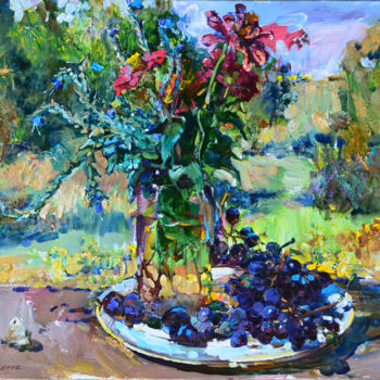 Malerei mit dem Titel "Still life grape an…" von Andrei Kutsachenko, Original-Kunstwerk, Öl