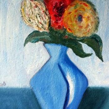 Pittura intitolato "Букет в синей вазе" da Andrei Poliakov, Opera d'arte originale