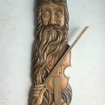 Escultura intitulada "Violinist" por Andrei Teisanu, Obras de arte originais, Madeira