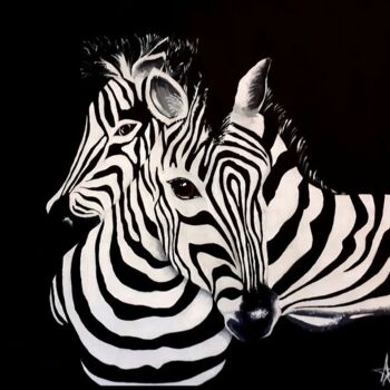Painting titled "Zebras" by Andreia Garraia, Original Artwork, Acrylic