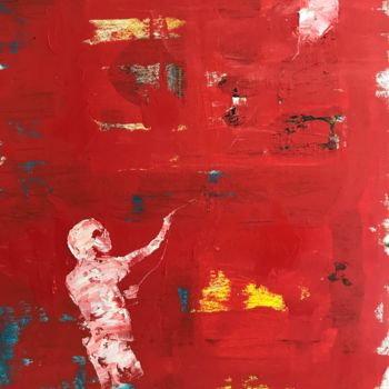 Peinture intitulée "Flying a red kite" par Andrei Makarov, Œuvre d'art originale, Huile Monté sur Châssis en bois