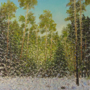 Schilderij getiteld "В хвойном лесу" door Andrei Abramov (Andrei Liumes), Origineel Kunstwerk, Olie