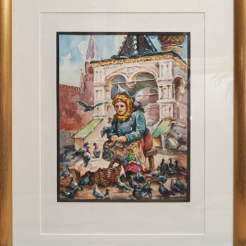 Painting titled "У храма Василия Бла…" by Andrei Biriukov, Original Artwork, Watercolor