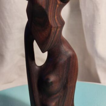 Sculpture titled "Lady with Doggy" by Andrei Latyshev, Original Artwork, Wood