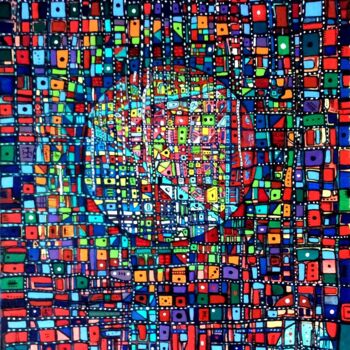 Painting titled "Technotissu II" by Andrej Platounov, Original Artwork, Oil Mounted on Wood Stretcher frame