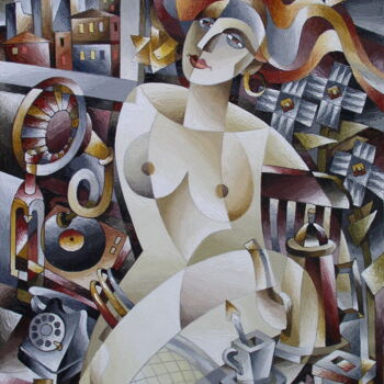 Pintura intitulada "Evening coffee" por Andrei Saratov, Obras de arte originais, Óleo