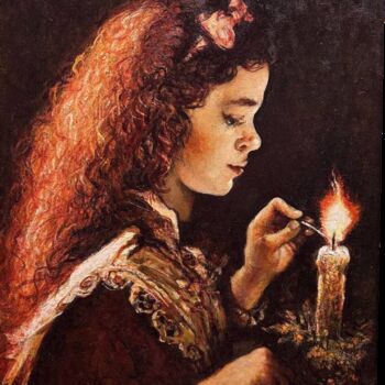 Картина под названием "Девочка зажигающая…" - Андрей Смоляк, Подлинное произведение искусства, Масло