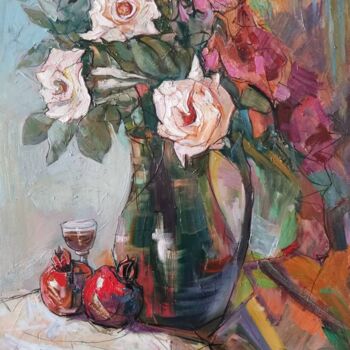 Malerei mit dem Titel "Белые розы" von Andrei Shugarov, Original-Kunstwerk, Öl