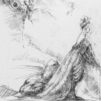 Drawing titled "VÖGEL-MENSCHEN | Tr…" by Andrej Vaganov, Original Artwork, Pencil