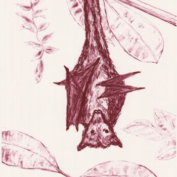 Druckgrafik mit dem Titel "Insel-Flugfuchs" von Andreja Soleil, Original-Kunstwerk, Lithographie