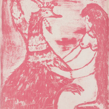 Druckgrafik mit dem Titel "Leda und der Schwan" von Andreja Soleil, Original-Kunstwerk, Lithographie