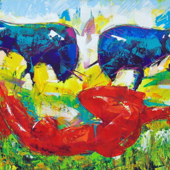 Peinture intitulée "Bullfighting" par Andrejs Bovtovičs, Œuvre d'art originale, Acrylique Monté sur Châssis en bois