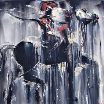 Painting titled "Riding Amazon" by Andrejs Bovtovičs, Original Artwork, Acrylic Mounted on Wood Stretcher frame