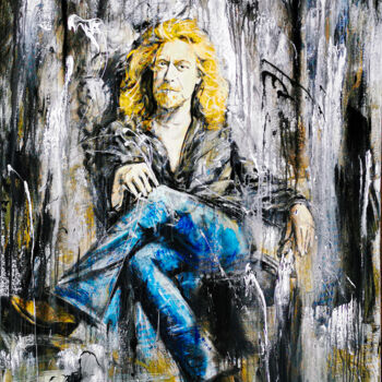 Painting titled "Robert Plant" by Andrejs Bovtovičs, Original Artwork, Acrylic Mounted on Wood Stretcher frame