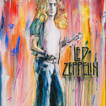 Картина под названием "Robert Plant Led Ze…" - Andrejs Bovtovičs, Подлинное произведение искусства, Акрил Установлен на Дере…