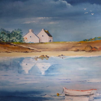 Pintura intitulada "Maisons de pêcheurs…" por André Kermorvant, Obras de arte originais, Óleo