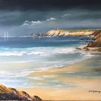 Painting titled "Pointe du Percho Qu…" by André Kermorvant, Original Artwork, Oil